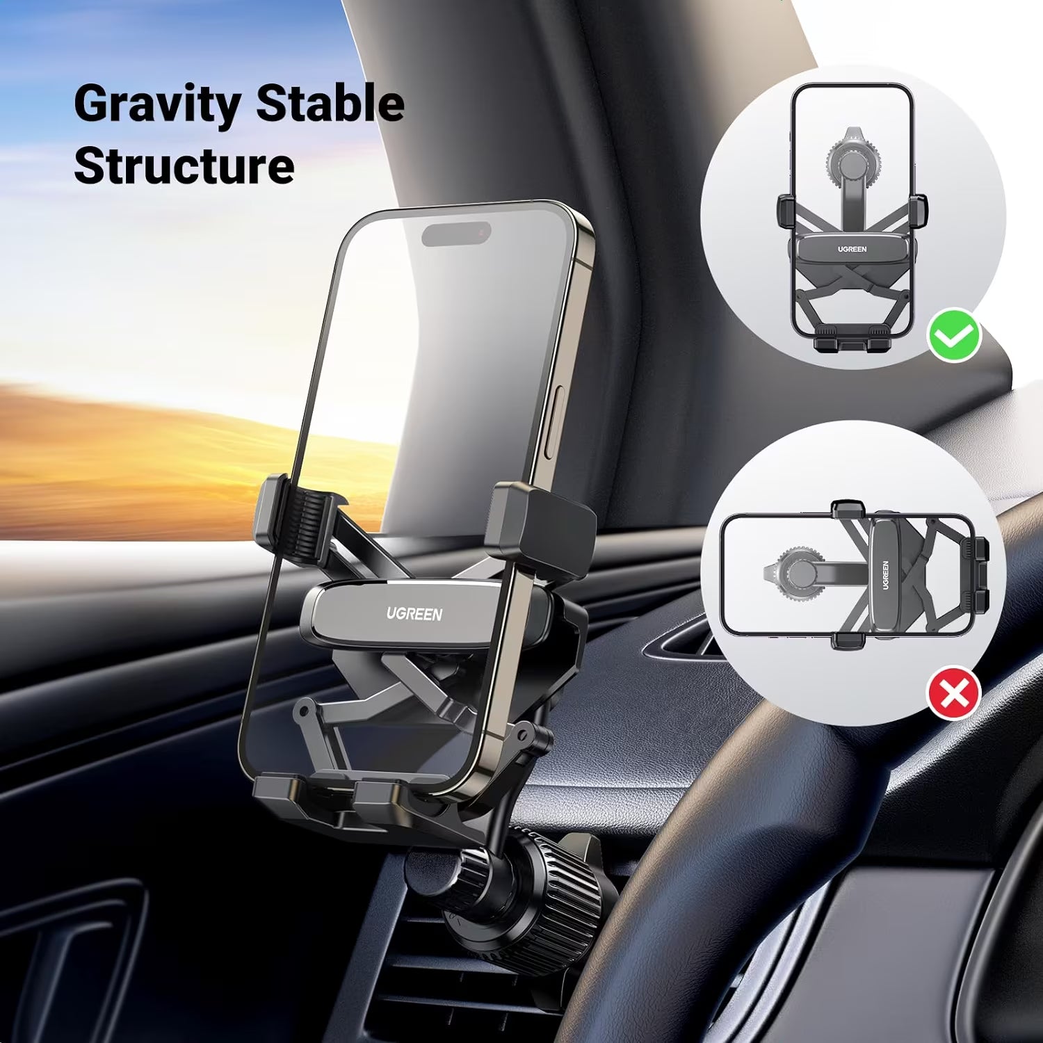 UGREEN Car Phone Mount Air Vent, [360° Swing Arm] 2023 Gravity Phone...