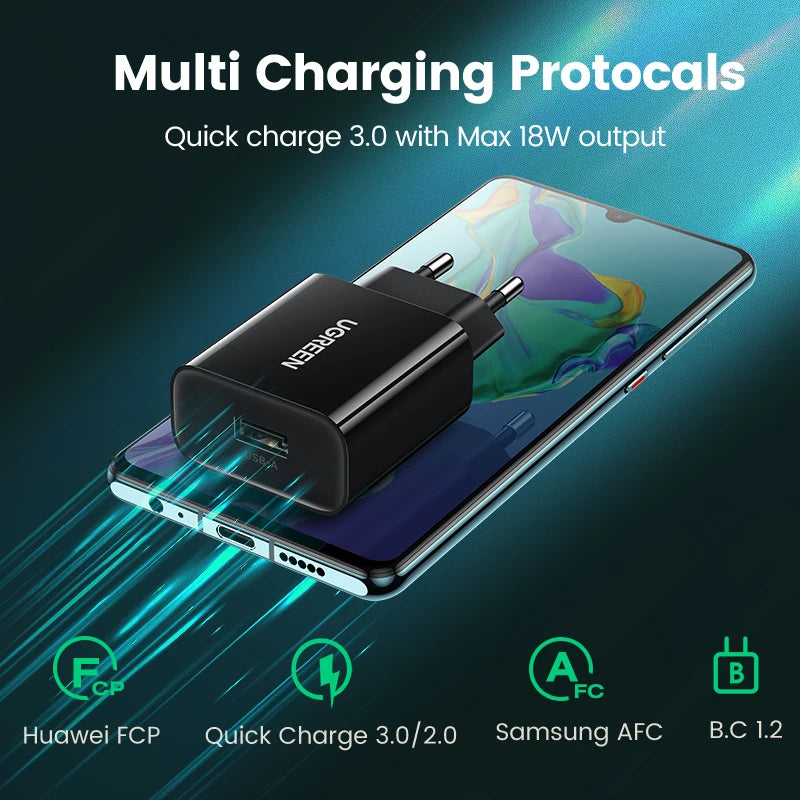 USB Quick Charge 3.0 QC 18W USB Charger QC3.0 Fast Wall Charger Mobile Phone Charger for Samsung S24 Huawei Xiaomi Iphone