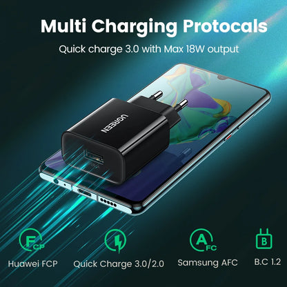 USB Quick Charge 3.0 QC 18W USB Charger QC3.0 Fast Wall Charger Mobile Phone Charger for Samsung S24 Huawei Xiaomi Iphone