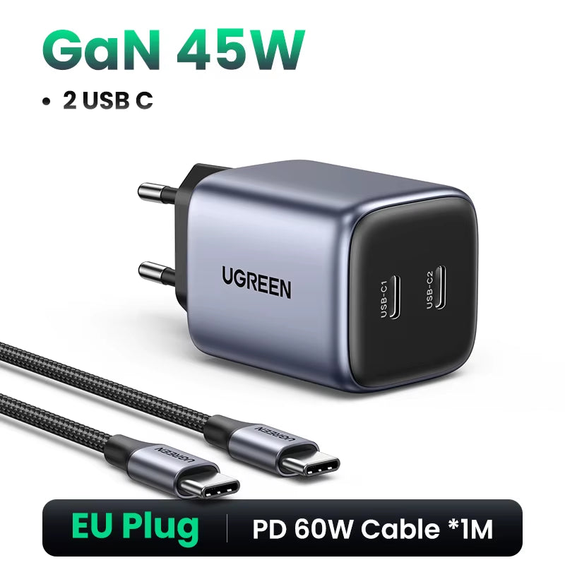 Gan 45W USB Charger PD QC 3.0 Fast Charger Quick Charger for Iphone 16 15 14 Pro Travel Phone Charger for Samsung S24 S23