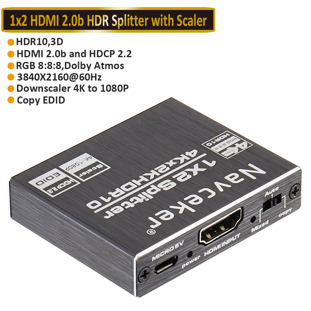 2023 Best HDMI Splitter 1X2 HDMI 2.0 Splitter 4K HDMI Video Audio Splitter Support 3D HDR 4K 60Hz Splitter HDMI 1X4 for Laptop