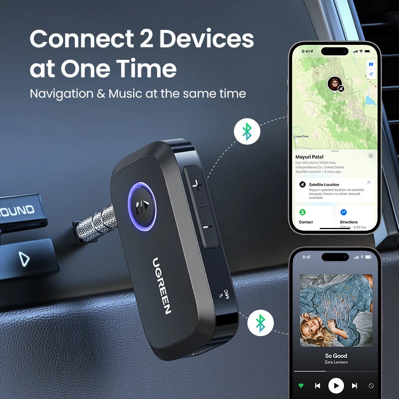 Bluetooth Car Receiver Adapter 3.5Mm AUX Jacks for Car Speakers Audio Music Receiver Hands Free Bluetooth 5.3 Adapter
