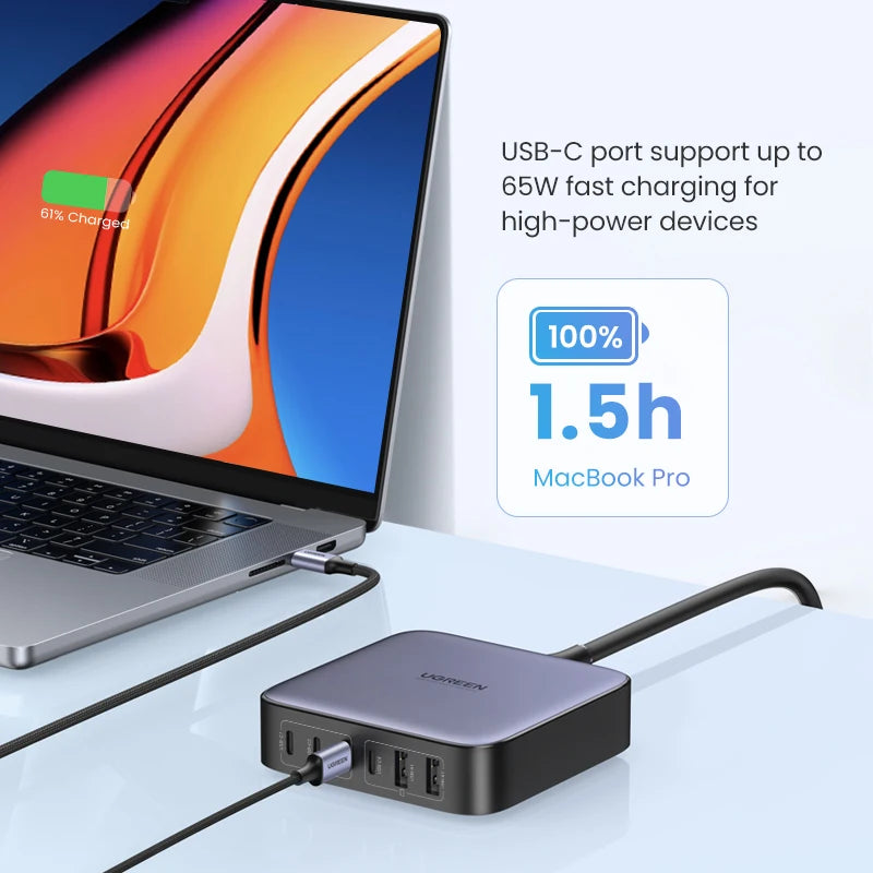 200W Gan Charger Desktop Laptop Fast Charger 6 in 1 Adapter for Iphone 16 15 Pro Xiaomi Samsung Tablets Macbook Charger