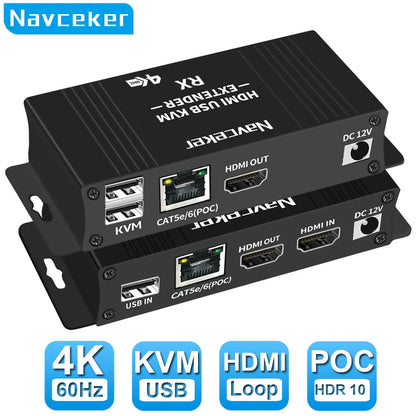 4K 60Hz HDMI USB KVM Extender over Ethernet CAT6 RJ45 1080P 60 Meters Extender KVM Splitter HDMI for Mouse Keyboard PC