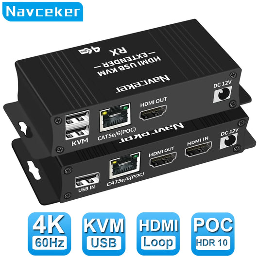 4K 60Hz HDMI USB KVM Extender over Ethernet CAT6 RJ45 1080P 60 Meters Extender KVM Splitter HDMI for Mouse Keyboard PC