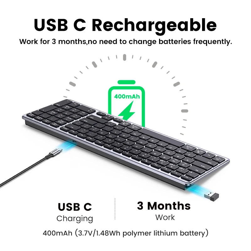 Keyboard Wireless Bluetooth 5.0 2.4G Russian/Korean/En 99 Keycaps for Macbook Ipad PC Tablet USB C Rechargeable Keyboard