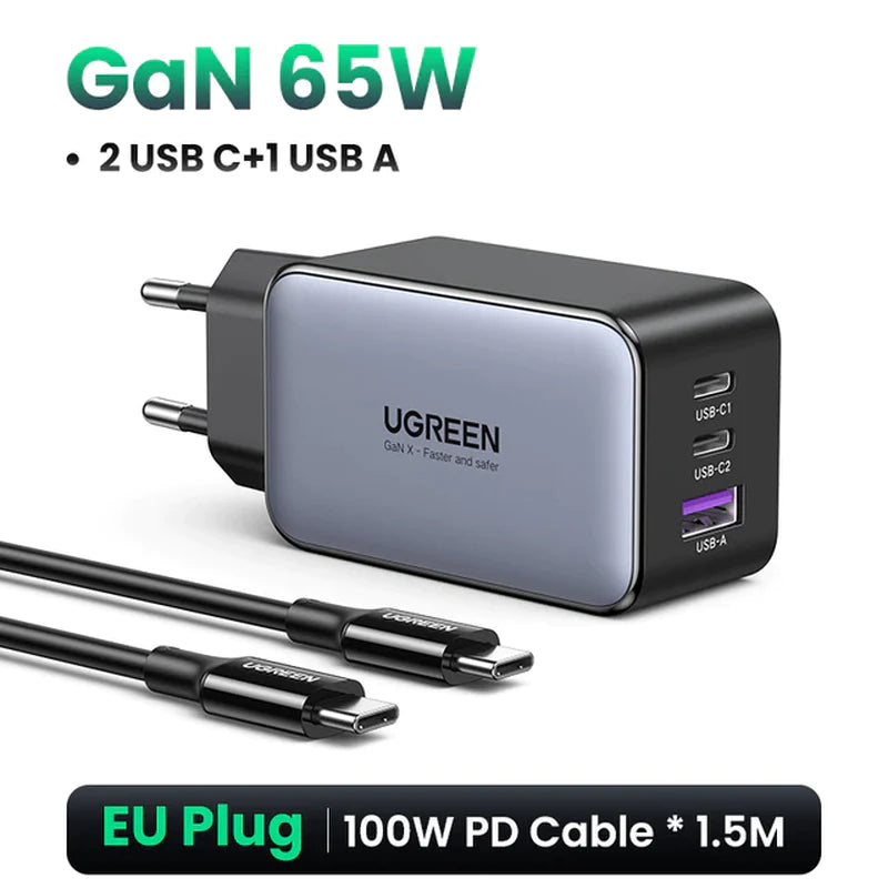 UGREEN 65W Gan Charger Quick Charge 4.0 3.0 Type C PD USB Charger for Iphone 14 13 12 Pro Max Fast Charger for Laptop PD Charger