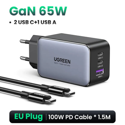 UGREEN 65W Gan Charger Quick Charge 4.0 3.0 Type C PD USB Charger for Iphone 14 13 12 Pro Max Fast Charger for Laptop PD Charger