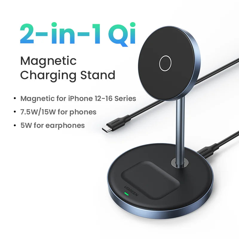 UGREEN Magnetic Wireless Charger Stand 20W Max 2-In-1 Charging Stand for Iphone 15 16 Pro Max/Iphone 14/Airpods Fast Charger