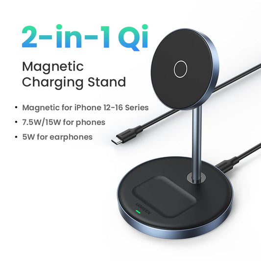 UGREEN Magnetic Wireless Charger Stand 20W Max 2-In-1 Charging Stand for Iphone 15 16 Pro Max/Iphone 14/Airpods Fast Charger