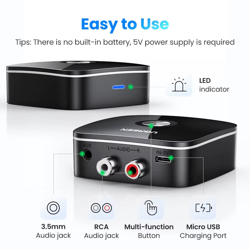 Bluetooth RCA Receiver 5.1 Aptx HD 3.5Mm Jack Aux Wireless Adapter Music for TV Car 2RCA Bluetooth 5.0 Audio Receiver