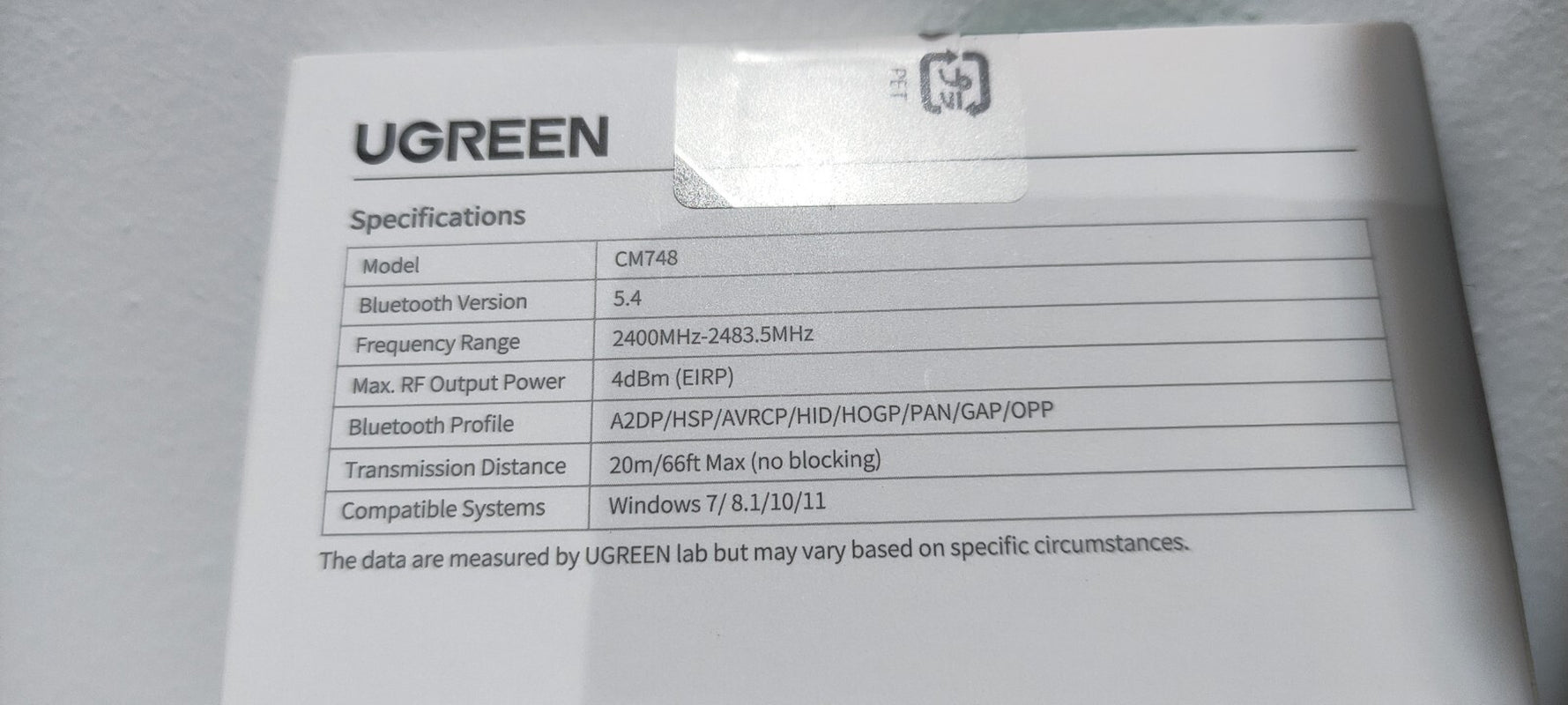 Ugreen USB Bluetooth 5.4 Wireless Dongle Adapter Receiver for PC - Black