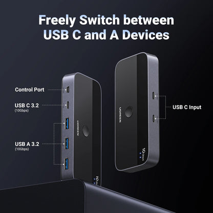 10Gbps USB C Switch USB C 3.2 Switcher for PC Keyboard, Mouse, Printer and Scanner 2 Pcs Sharing 4 Devices USB Switch