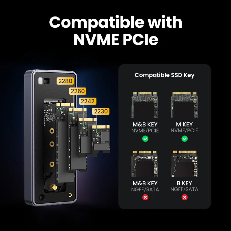 40Gbps Nvme SSD Case SSD Enclosure M.2 to USB4.0 Adapter for M.2 NVME PCIE Built-In Cooling Vest Aluminum Case