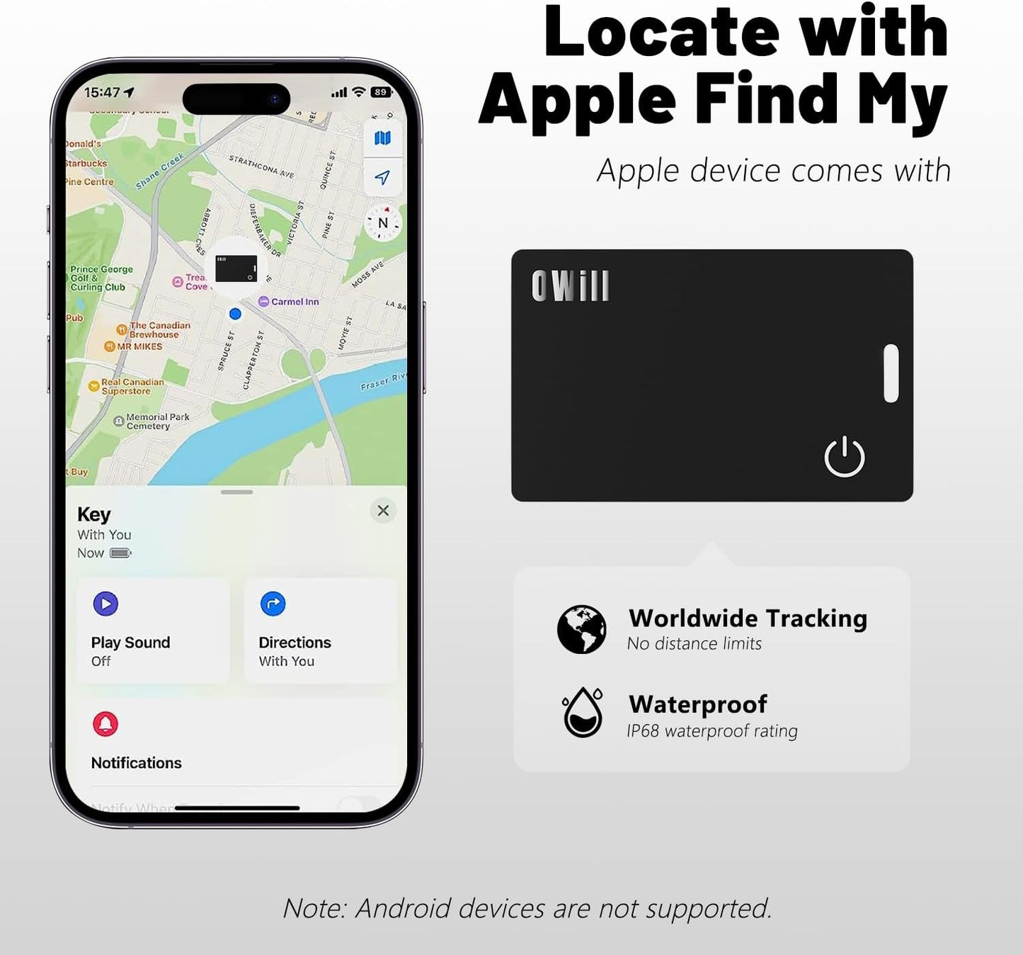 2 Mm Slim Wallet Tracker Card, IP68 Wireless Rechargeable Air Smart Tag Compatible with Apple Find My APP, Apple Bluetooth Tracker Devices for Luggage, Suitcase, Etc. (Ios Only)