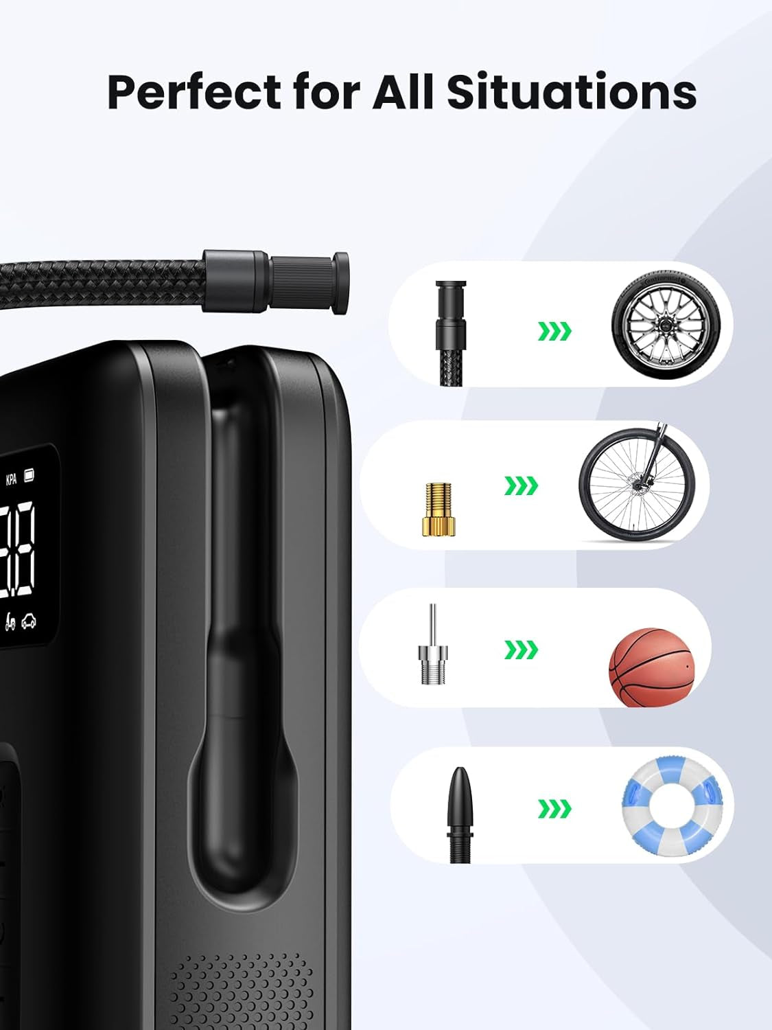 Tyre Inflator Portable Cordless Electric Air Pump 150PSI Auto-Off Car Tyre Pump with LED Light Digital Gauge for Accurate Pressure Readings for Cars, Motorcycles, Balls, All Bicycles, Etc