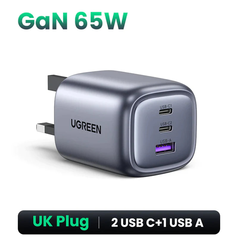 UGREEN 65W Gan Charger Quick Charge 4.0 3.0 Type C PD USB Charger for Iphone 14 13 12 Pro Max Fast Charger for Laptop PD Charger