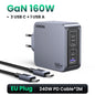 160W Gan Charger PD3.1 Type C QC4.0 3.0 Quick Charge for Macbook Pro Laptop USB Fast Charger for Iphone 16 Xiaomi Tablet