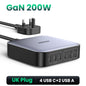 200W Gan Charger Desktop Laptop Fast Charger 6 in 1 Adapter for Iphone 16 15 Pro Xiaomi Samsung Tablets Macbook Charger