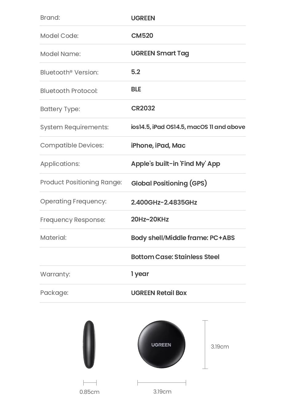 Finder Security Smarttrack Link Smart Tag with Apple Find My Key Bluetooth GPS Tracker for Earbud Luggage Mfi Finder IOS