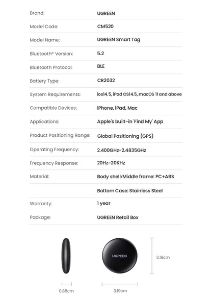 Finder Security Smarttrack Link Smart Tag with Apple Find My Key Bluetooth GPS Tracker for Earbud Luggage Mfi Finder IOS