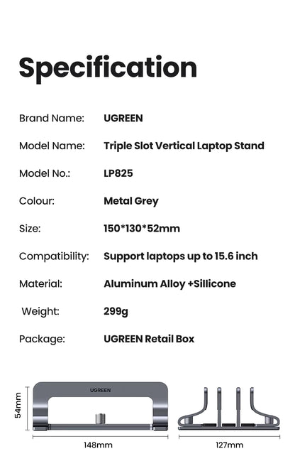 Vertical Laptop Stand for Macbook Air Pro Triple Slots Aluminum Notebook Stand for Macbook Pro Tablet Ipad Phone Holder
