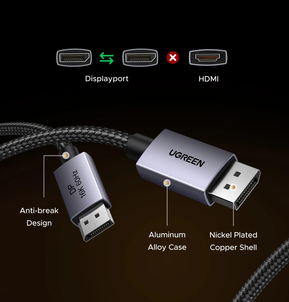 Displayport 2.1 Cable 16K 8K 4K 60Hz DP to DP Video Audio Cord HDR High Refresh Rate for PC Laptop TV Monitor Projector