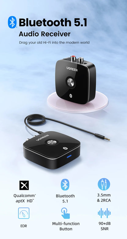 Bluetooth RCA Receiver 5.1 Aptx HD 3.5Mm Jack Aux Wireless Adapter Music for TV Car 2RCA Bluetooth 5.0 Audio Receiver