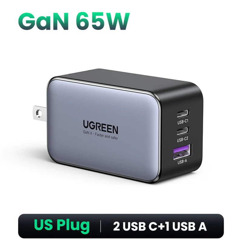 UGREEN 65W Gan Charger Quick Charge 4.0 3.0 Type C PD USB Charger for Iphone 14 13 12 Pro Max Fast Charger for Laptop PD Charger