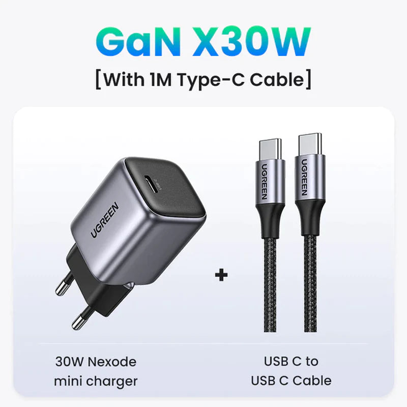UGREEN Nexode Gan 30W Fast Charger for Iphone 14 13 USB C Charger for Ipad Pro，For Samsung，For Xiaomi PD Charger