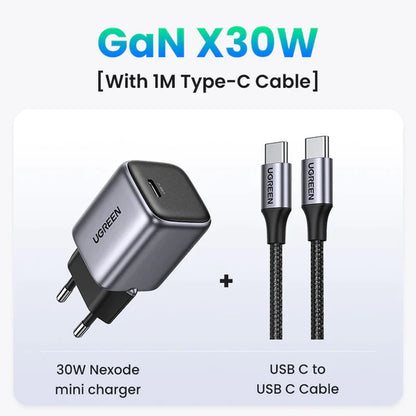 UGREEN Nexode Gan 30W Fast Charger for Iphone 14 13 USB C Charger for Ipad Pro，For Samsung，For Xiaomi PD Charger