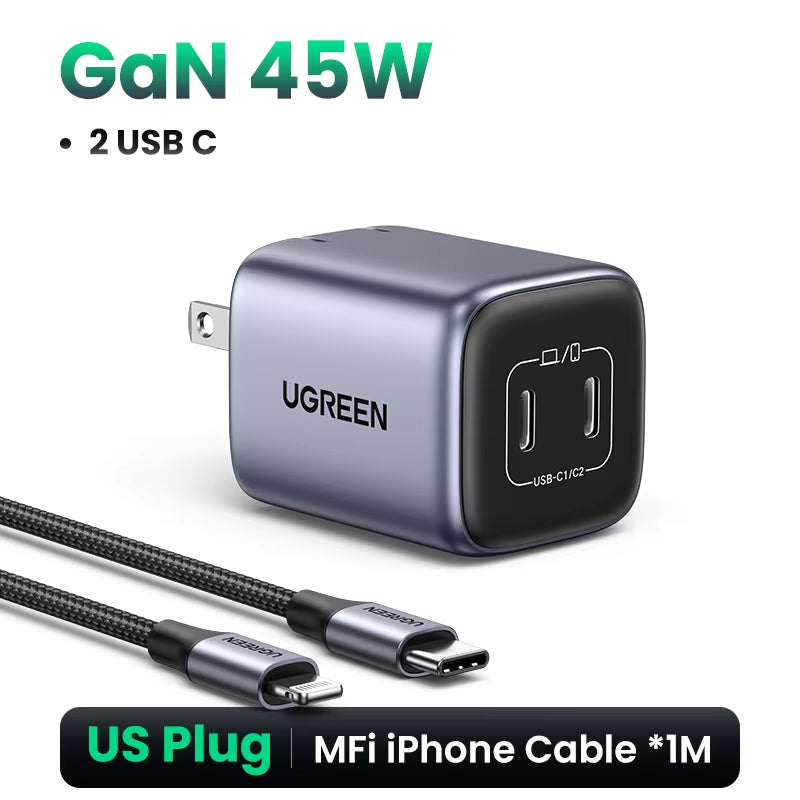 Gan 45W USB Charger PD QC 3.0 Fast Charger Quick Charger for Iphone 16 15 14 Pro Travel Phone Charger for Samsung S24 S23