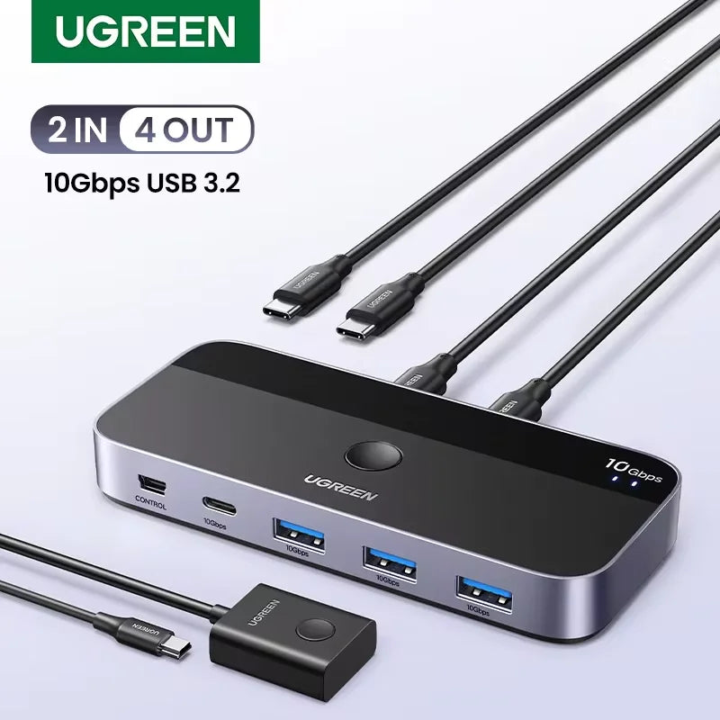 10Gbps USB C Switch USB C 3.2 Switcher for PC Keyboard, Mouse, Printer and Scanner 2 Pcs Sharing 4 Devices USB Switch