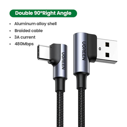 Ugreen USB C Cable for Samsung S9 S10 plus Quick Charge 3.0 Right Angled USB Type C Fast Charger Data Cable for Game USB-C Wire