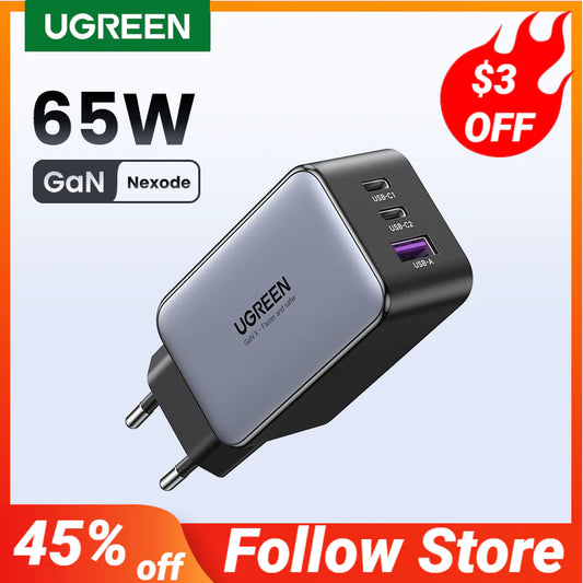 UGREEN 65W Gan Charger Quick Charge 4.0 3.0 Type C PD USB Charger for Iphone 14 13 12 Pro Max Fast Charger for Laptop PD Charger