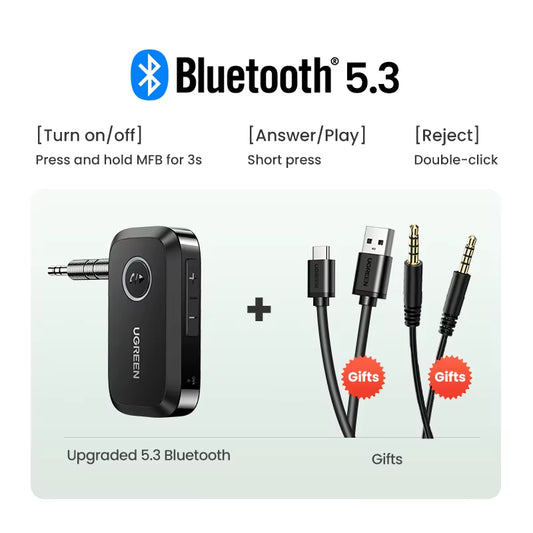Bluetooth Car Receiver Adapter 3.5Mm AUX Jacks for Car Speakers Audio Music Receiver Hands Free Bluetooth 5.3 Adapter