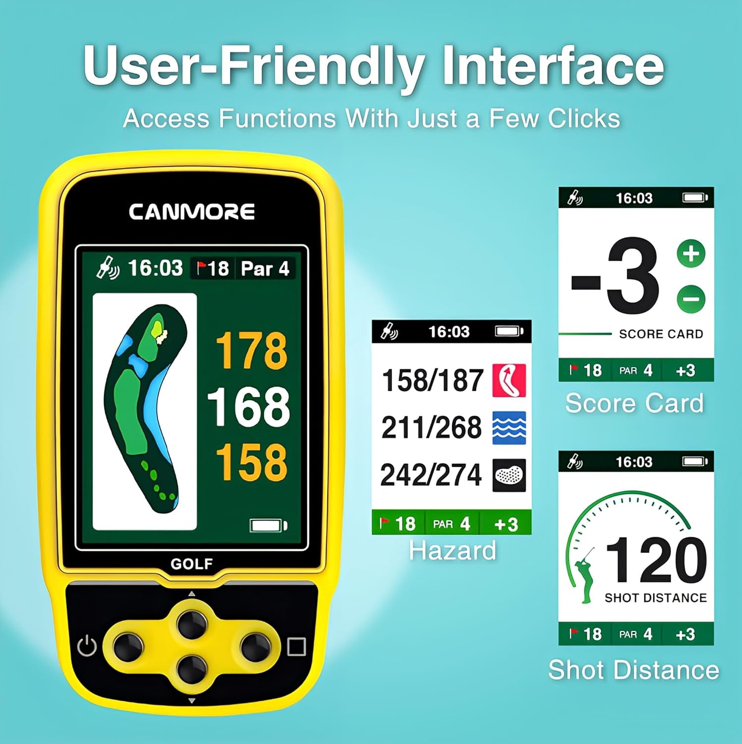 HG500 Golf GPS - Extra Large Easy-To-Read Color Display, Preloaded 41,000 Course Map Worldwide Shape of the Green and the Fairway(Yellow)