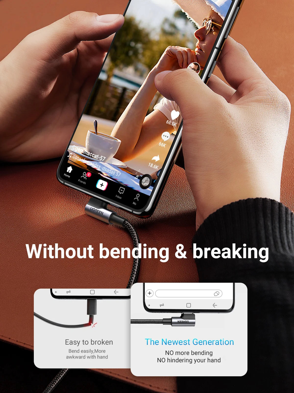 Ugreen USB C Cable for Samsung S9 S10 plus Quick Charge 3.0 Right Angled USB Type C Fast Charger Data Cable for Game USB-C Wire
