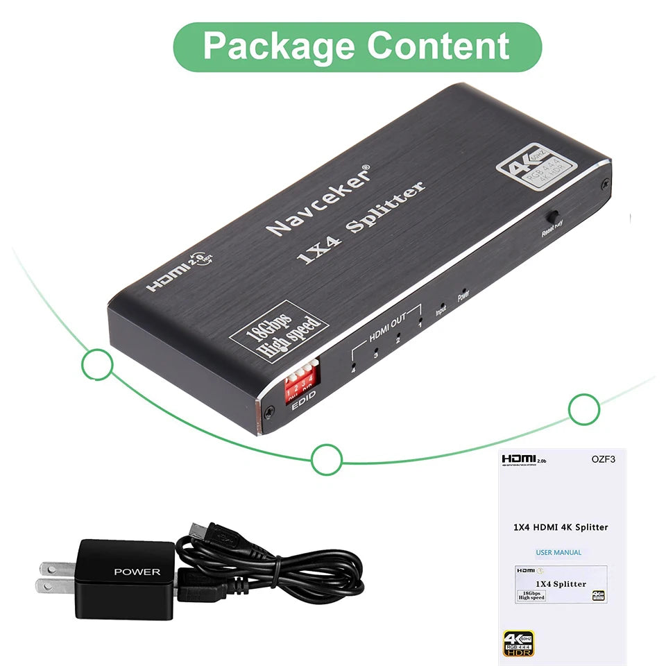 2023 Best HDMI Splitter 1X2 HDMI 2.0 Splitter 4K HDMI Video Audio Splitter Support 3D HDR 4K 60Hz Splitter HDMI 1X4 for Laptop