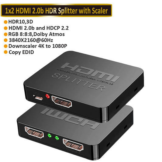 2023 Best HDMI Splitter 1X2 HDMI 2.0 Splitter 4K HDMI Video Audio Splitter Support 3D HDR 4K 60Hz Splitter HDMI 1X4 for Laptop