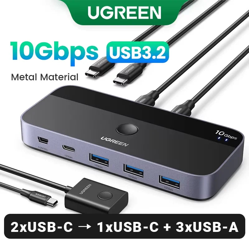 10Gbps USB C Switch USB C 3.2 Switcher for PC Keyboard, Mouse, Printer and Scanner 2 Pcs Sharing 4 Devices USB Switch
