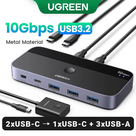 10Gbps USB C Switch USB C 3.2 Switcher for PC Keyboard, Mouse, Printer and Scanner 2 Pcs Sharing 4 Devices USB Switch