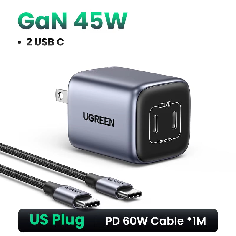 Gan 45W USB Charger PD QC 3.0 Fast Charger Quick Charger for Iphone 16 15 14 Pro Travel Phone Charger for Samsung S24 S23