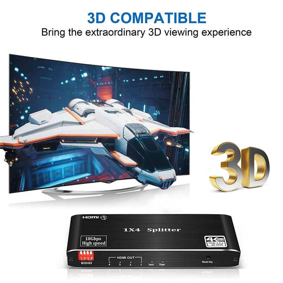 2023 Best HDMI Splitter 1X2 HDMI 2.0 Splitter 4K HDMI Video Audio Splitter Support 3D HDR 4K 60Hz Splitter HDMI 1X4 for Laptop