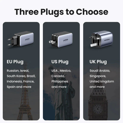 UGREEN 65W Gan Charger Quick Charge 4.0 3.0 Type C PD USB Charger for Iphone 14 13 12 Pro Max Fast Charger for Laptop PD Charger