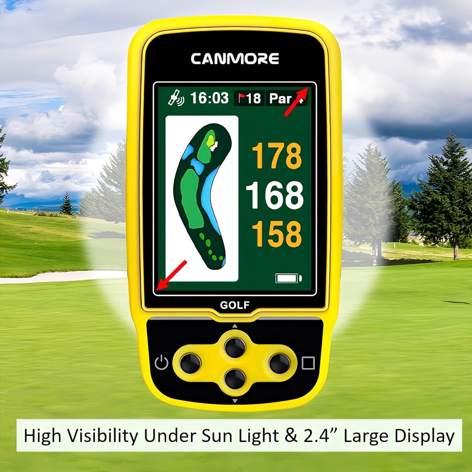 HG500 Golf GPS - Extra Large Easy-To-Read Color Display, Preloaded 41,000 Course Map Worldwide Shape of the Green and the Fairway(Yellow)