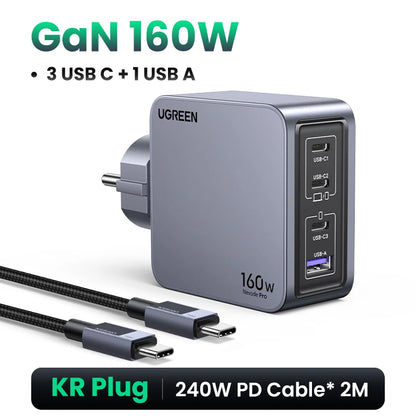 160W Gan Charger PD3.1 Type C QC4.0 3.0 Quick Charge for Macbook Pro Laptop USB Fast Charger for Iphone 16 Xiaomi Tablet