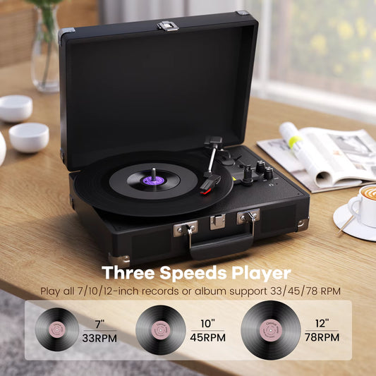 C210 Belt-Driven Vintage Gramophone Device, Vinyl Record, Turntable , High-Fidelity Stereo, Built-In Speaker, 3-Speed
