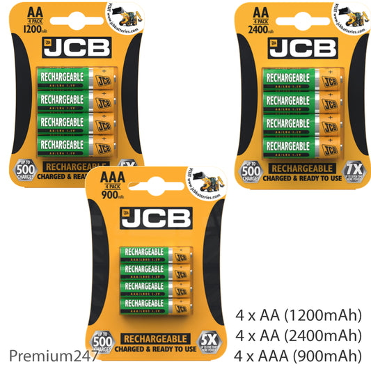 JCB Rechargeable Batteries AA AAA Nimh Pre Charged 1200 2400 900Mah NEW UK