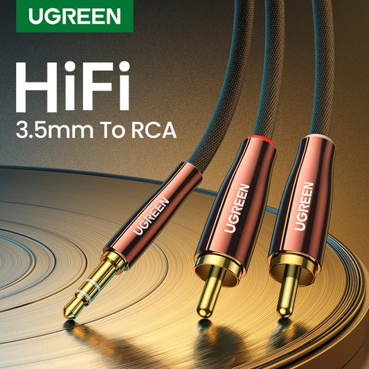 RCA Cable 2RCA to 3.5Mm Hi-Fi Nylon-Braided RCA to AUX Audio Cable for DJ Controller Speaker Turntable TV Car Stereo